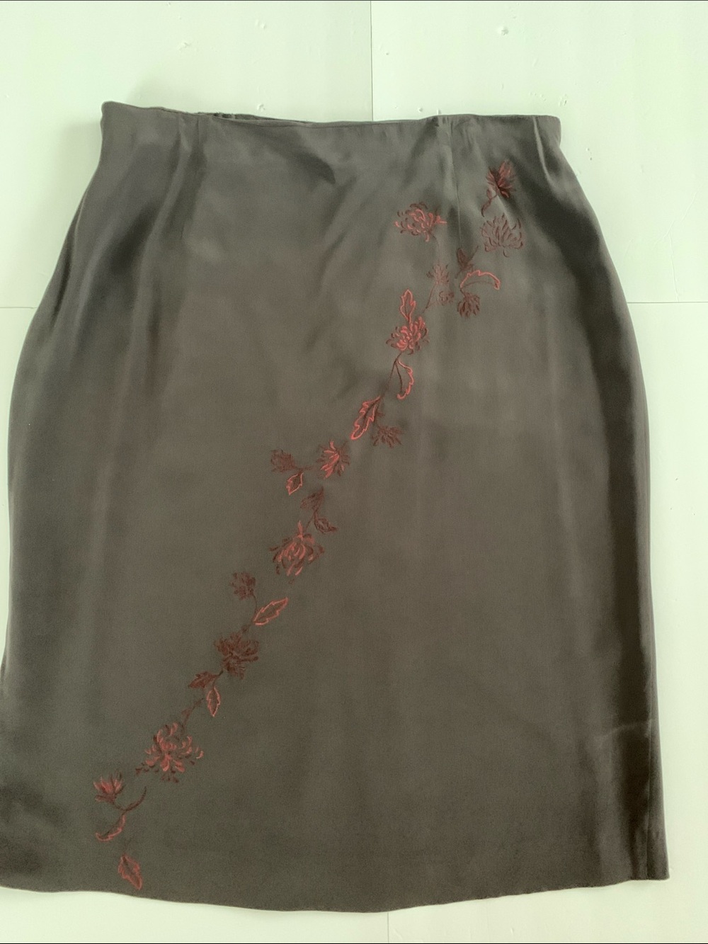 Rena Rowan 100% Silk Women's Brown Embroidered Pencil Skirt Size 22W